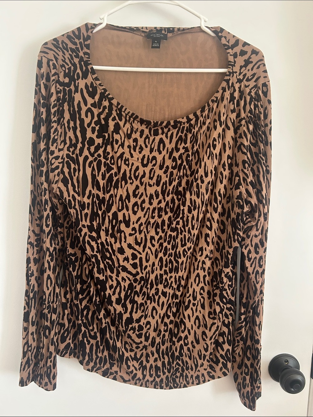 Ann Taylor Factory Brown and Black Leopard-Print Long Sleeve Top